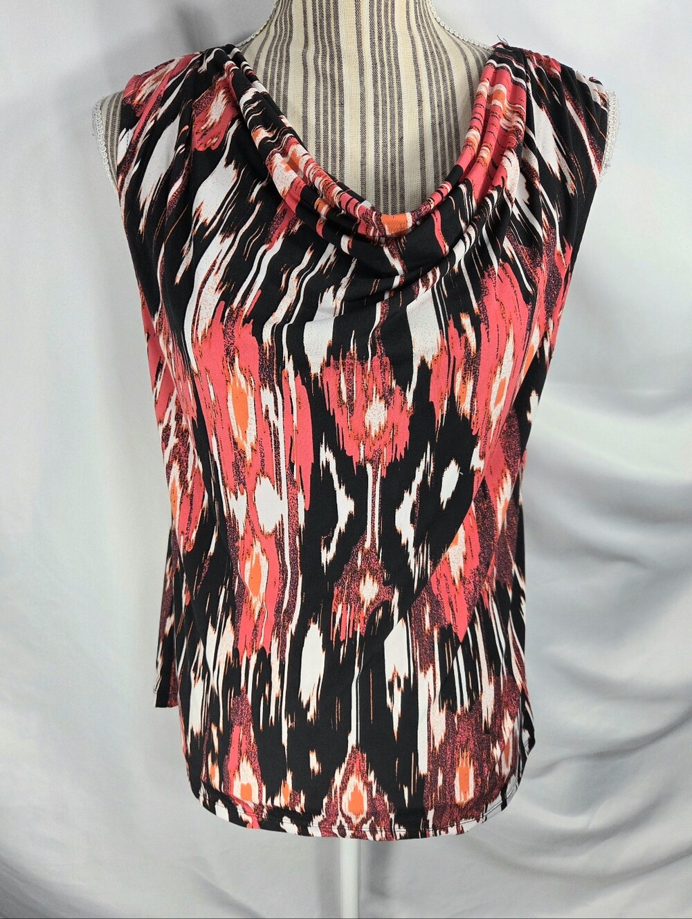 George Red Black Multicolor Abstract Print Drape Neck Sleeveless Top Size Medium